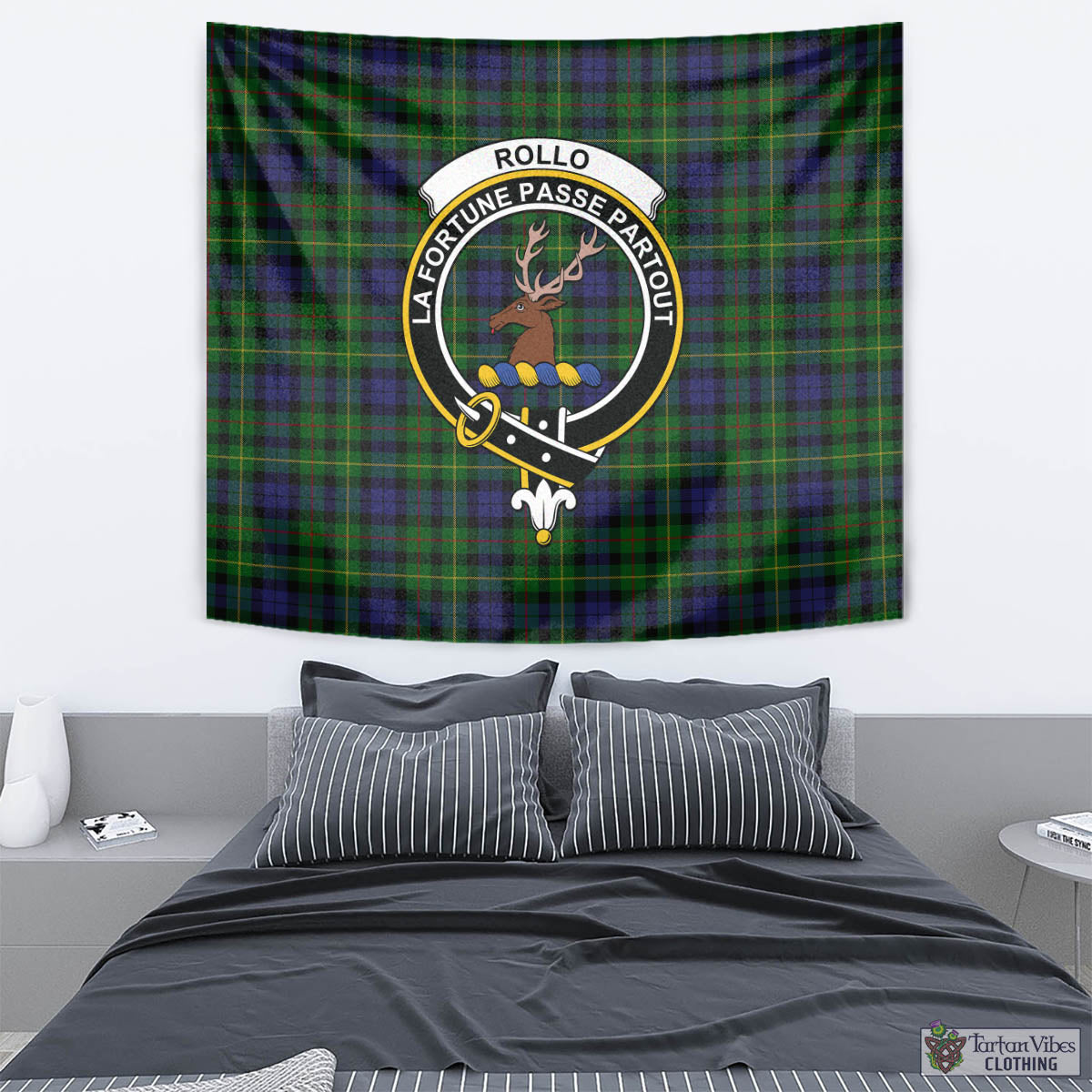 Tartan Vibes Clothing Rollo Tartan Tapestry Wall Hanging and Home Decor for Room with Family Crest