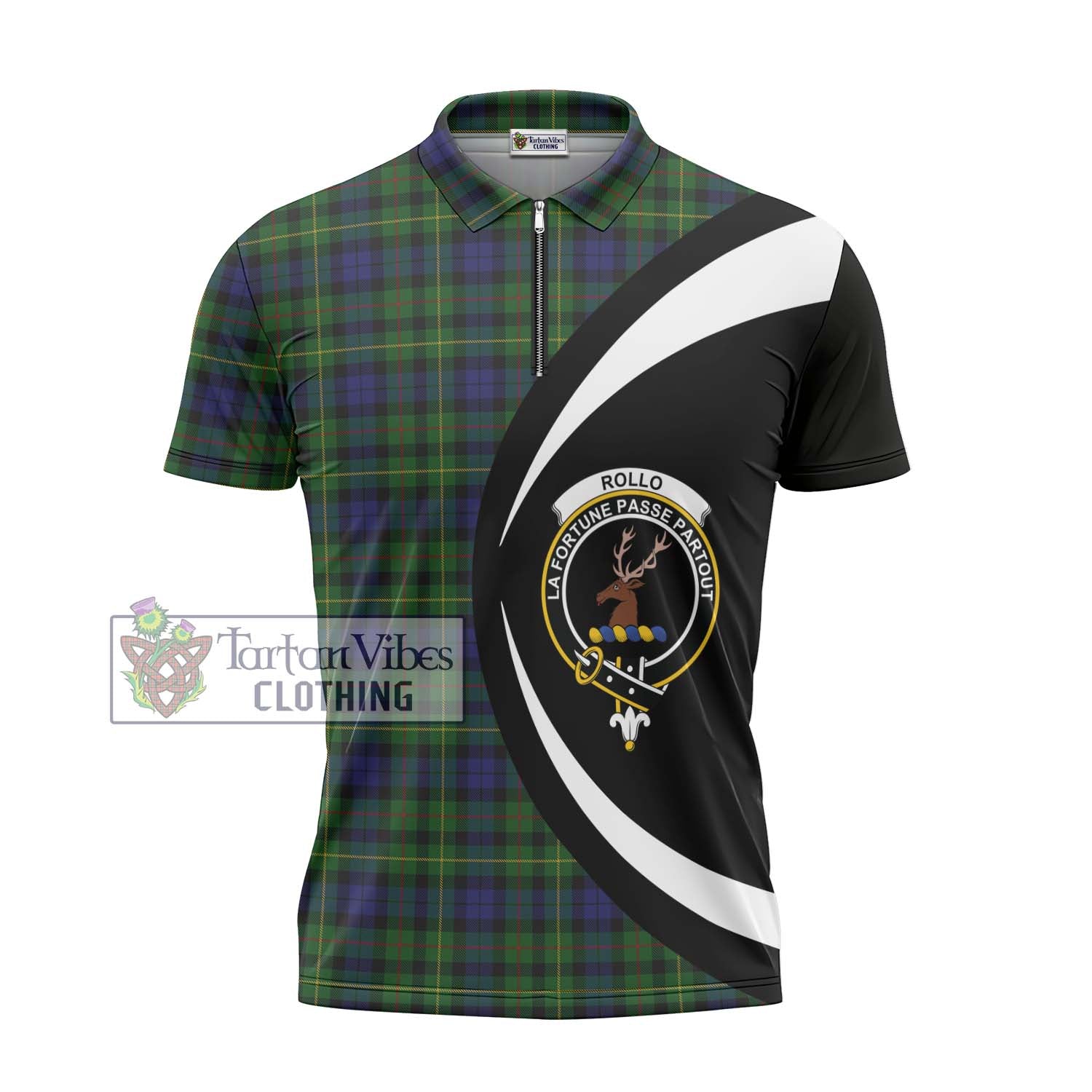 Rollo Tartan Zipper Polo Shirt with Family Crest Circle Style - Tartan Vibes Clothing