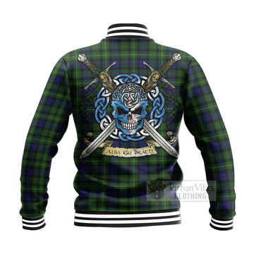 Rollo Tartan Baseball Jacket with Family Crest Celtic Skull Style