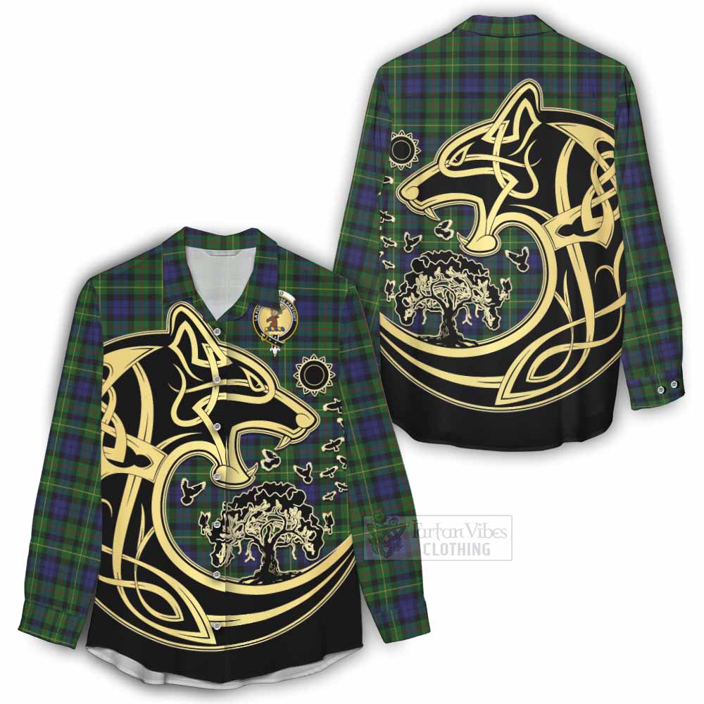 Tartan Vibes Clothing Rollo Tartan Women's Casual Shirt with Family Crest Celtic Wolf Style