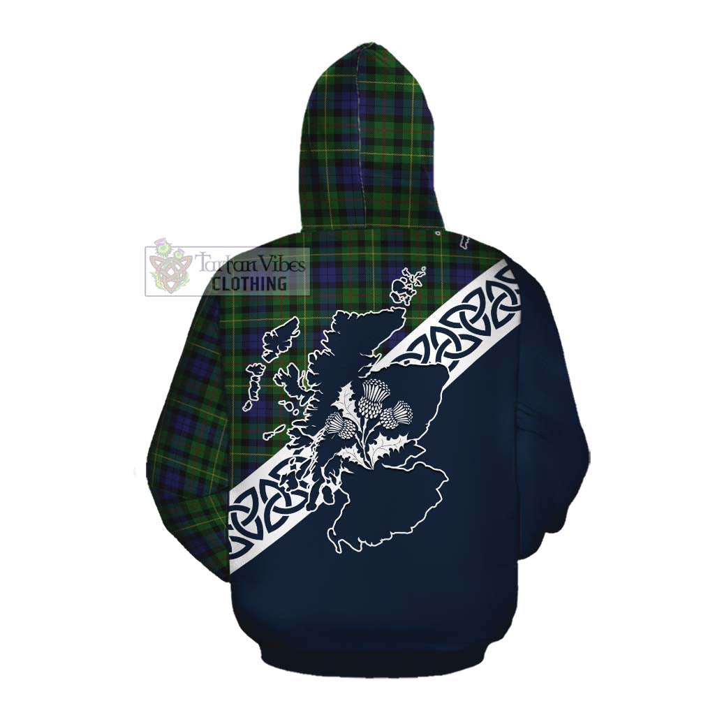 Tartan Vibes Clothing Rollo Tartan Cotton Hoodie Featuring Thistle and Scotland Map