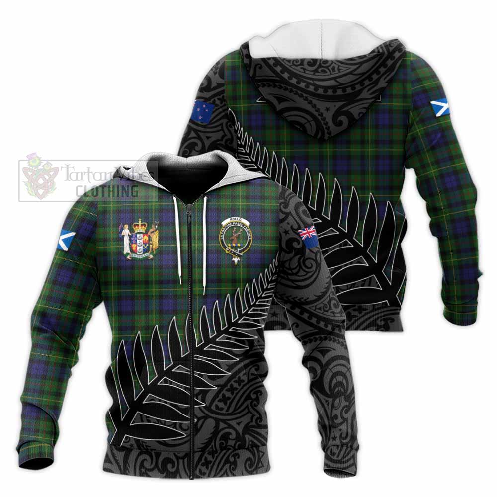 Tartan Vibes Clothing Rollo Crest Tartan Knitted Hoodie with New Zealand Silver Fern Half Style