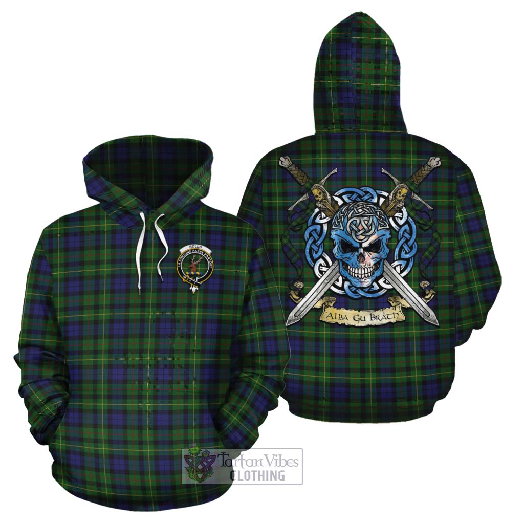 Tartan Vibes Clothing Rollo Tartan Cotton Hoodie with Family Crest Celtic Skull Style