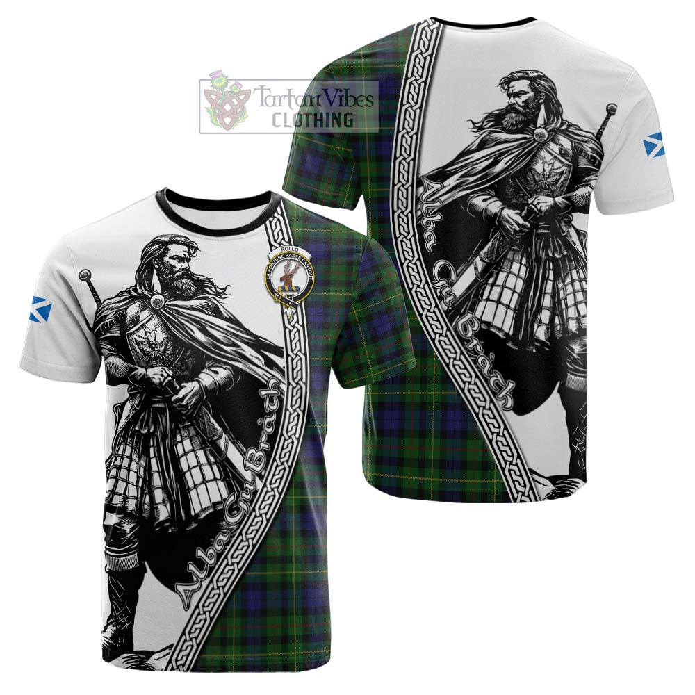 Rollo Tartan Clan Crest Cotton T-shirt with Highlander Warrior Celtic Style