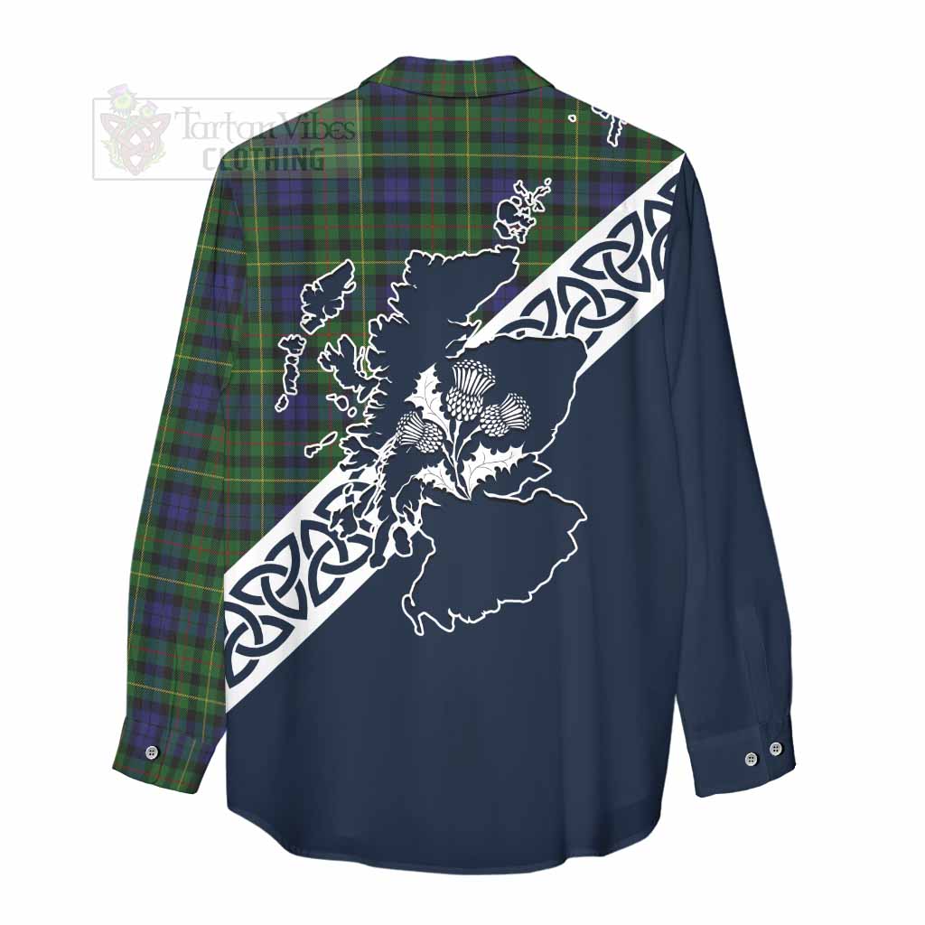 Tartan Vibes Clothing Rollo Tartan Women's Casual Shirt Featuring Thistle and Scotland Map