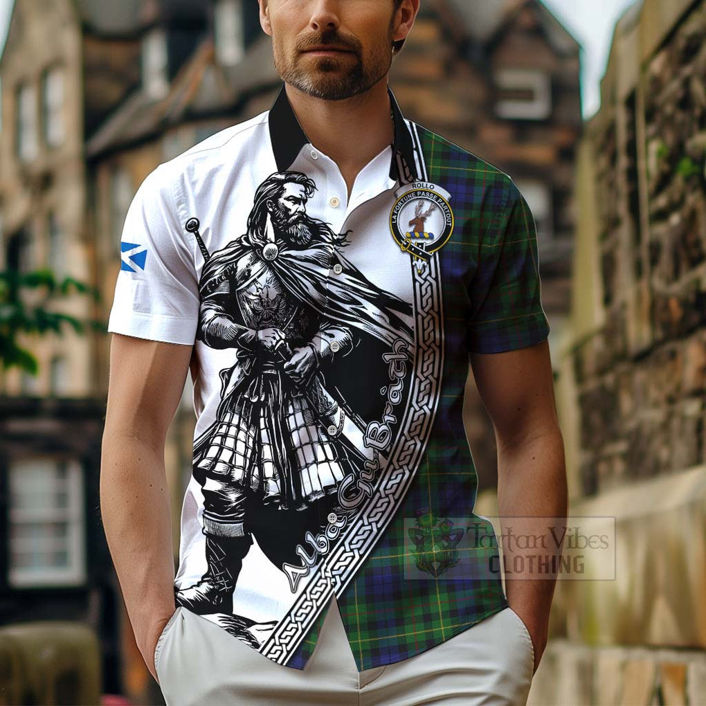 Tartan Vibes Clothing Rollo Tartan Clan Crest Short Sleeve Button Shirt with Highlander Warrior Celtic Style