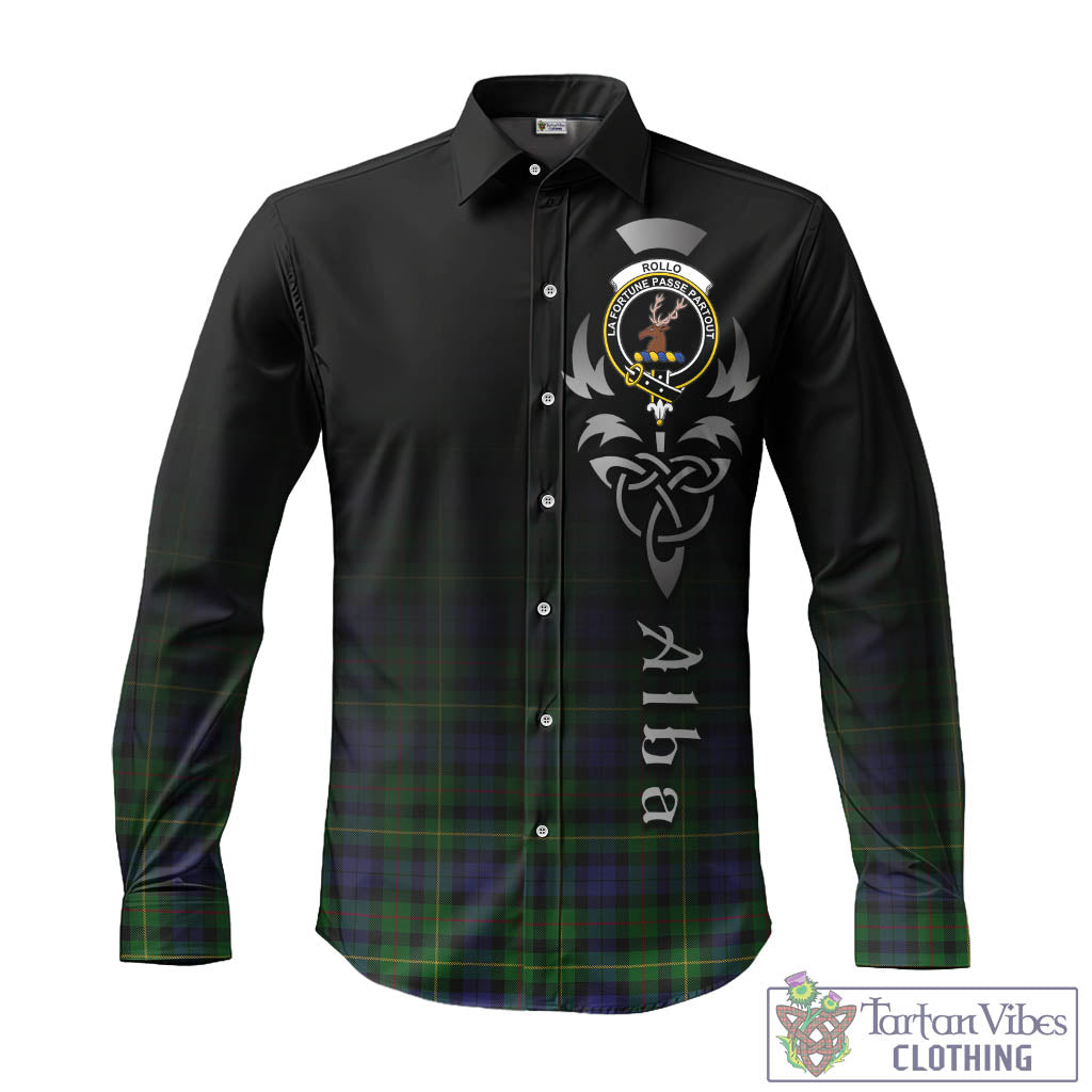 Tartan Vibes Clothing Rollo Tartan Long Sleeve Button Up Featuring Alba Gu Brath Family Crest Celtic Inspired