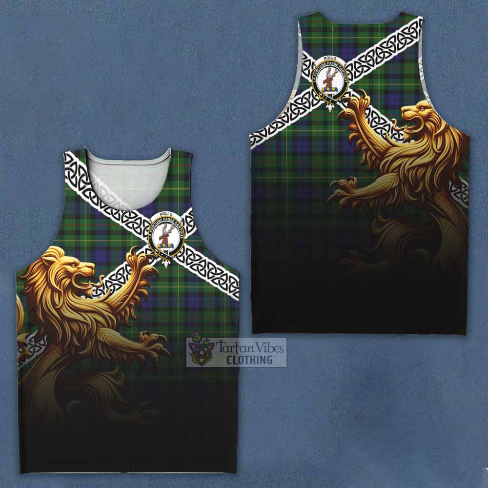 Rollo Crest Tartan Men's Tank Top with Golden Lion Emblem Celtic Style - Tartan Vibes Clothing