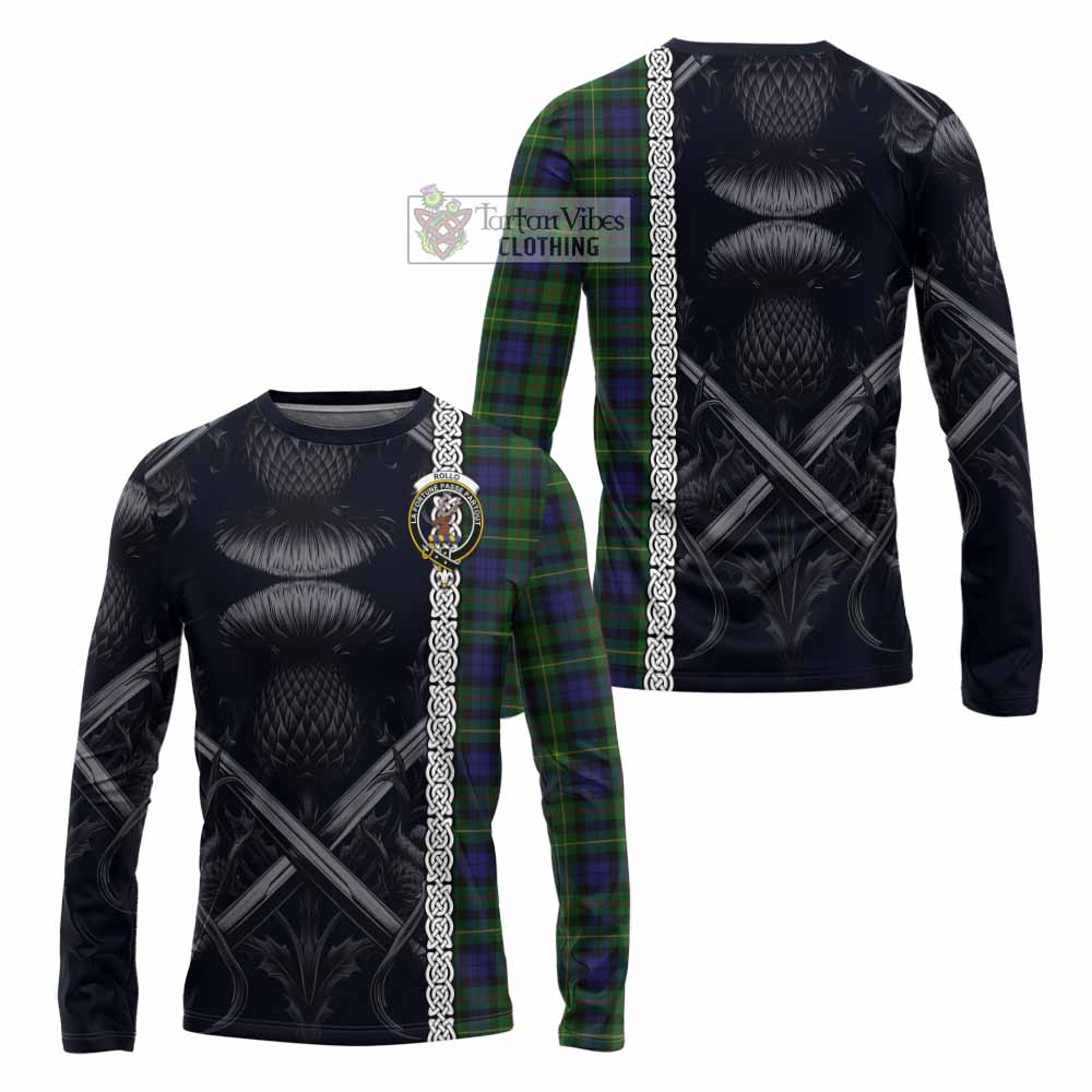 Tartan Vibes Clothing Rollo Tartan Long Sleeve T-Shirt with Family Crest Cross Sword Thistle Celtic Vibes