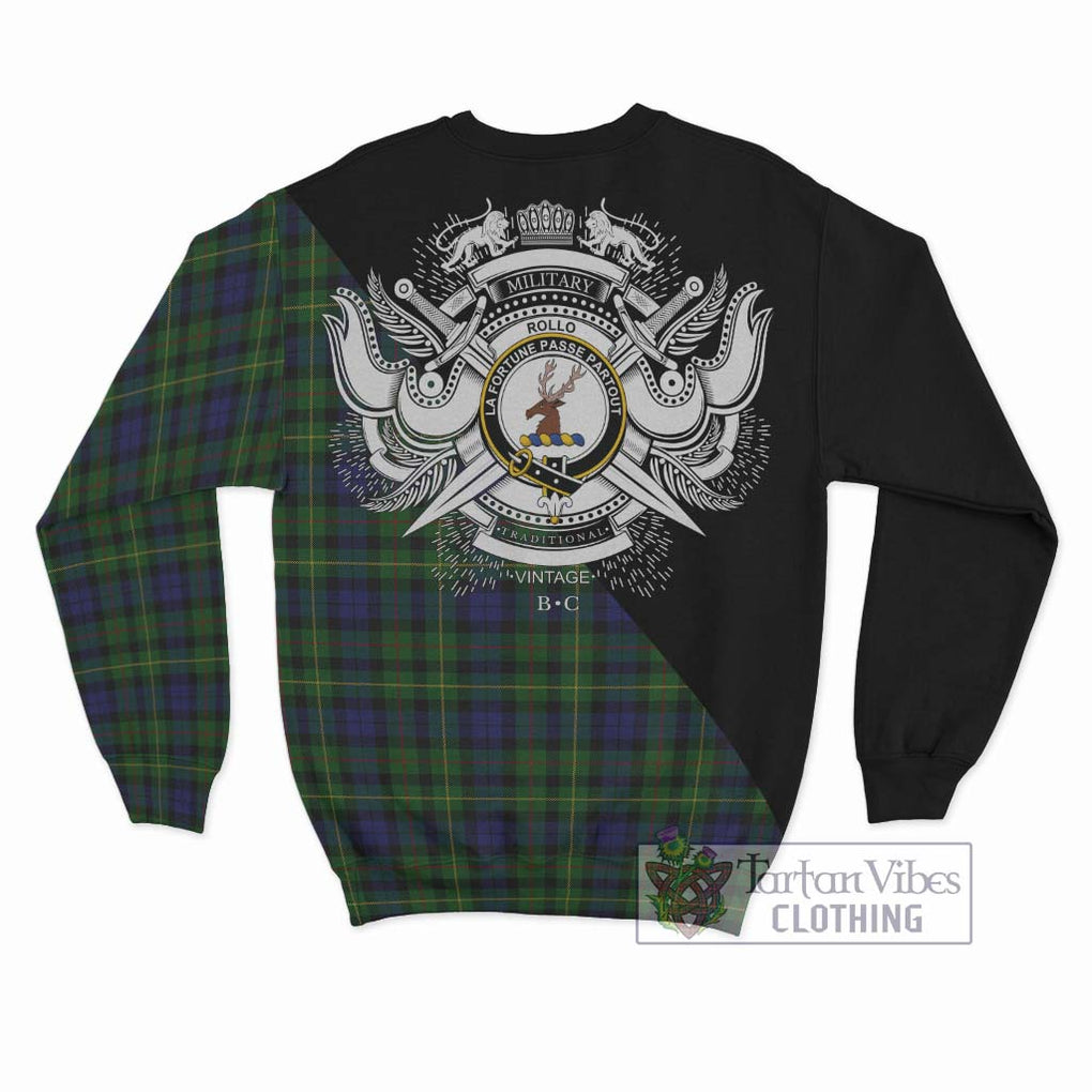 Rollo Tartan Sweatshirt with Family Crest and Military Logo Style - Tartanvibesclothing Shop