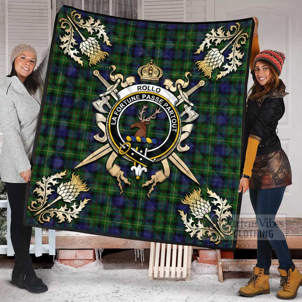 Tartan Vibes Clothing Rollo Tartan Quilt with Family Crest and Scottish Golden Courage Shield