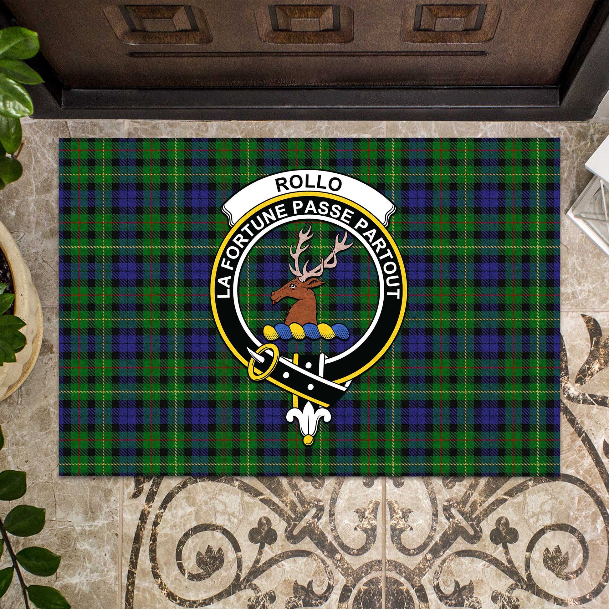 Rollo Tartan Door Mat with Family Crest - Tartanvibesclothing Shop