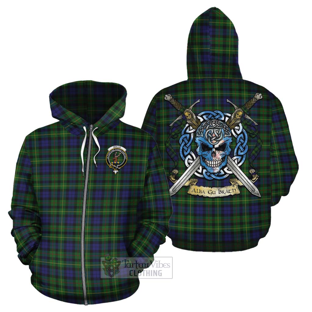 Tartan Vibes Clothing Rollo Tartan Cotton Hoodie with Family Crest Celtic Skull Style