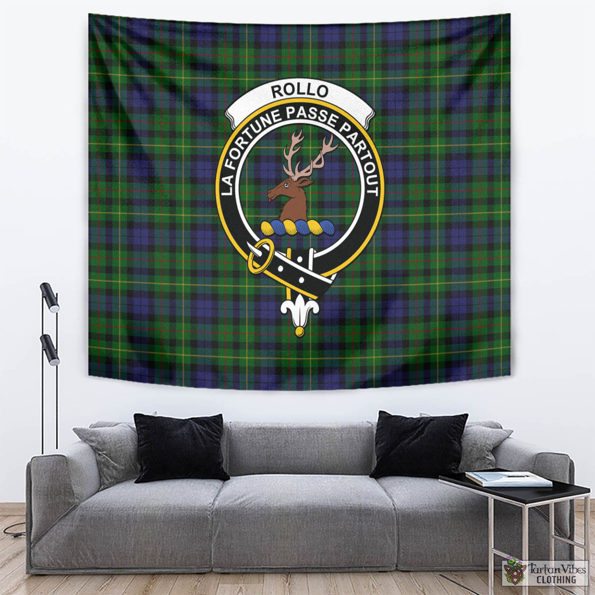 Tartan Vibes Clothing Rollo Tartan Tapestry Wall Hanging and Home Decor for Room with Family Crest