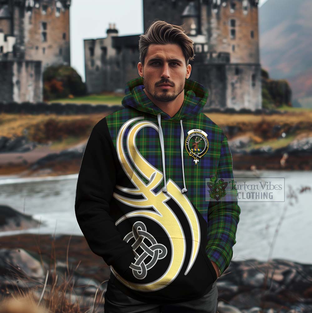 Tartan Vibes Clothing Rollo Tartan Cotton Hoodie with Family Crest and Celtic Symbol Style