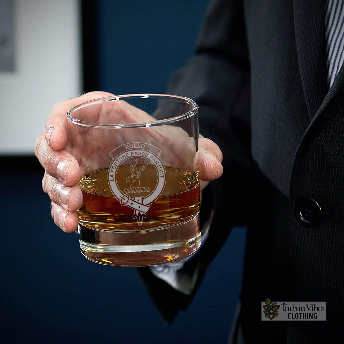 Rollo Clan Crest Engraved Whiskey Glass - 2D-tartanvibesclothing