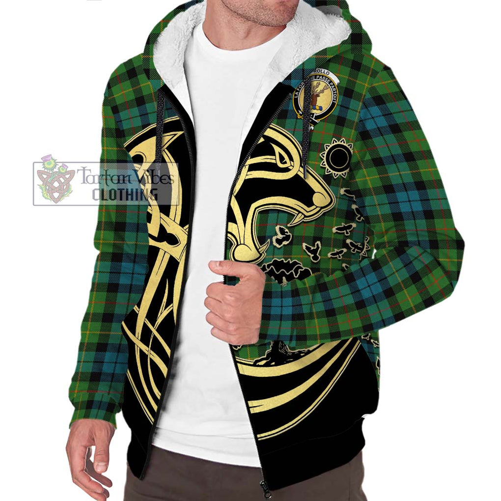 Rollo Ancient Tartan Sherpa Hoodie with Family Crest Celtic Wolf Style Unisex S - Tartan Vibes Clothing