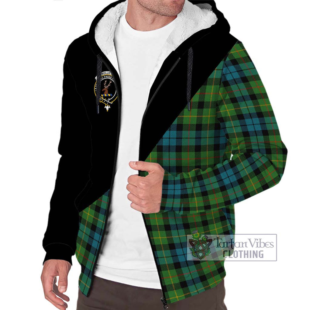 Rollo Ancient Tartan Sherpa Hoodie with Family Crest and Military Logo Style Unisex S - Tartanvibesclothing Shop