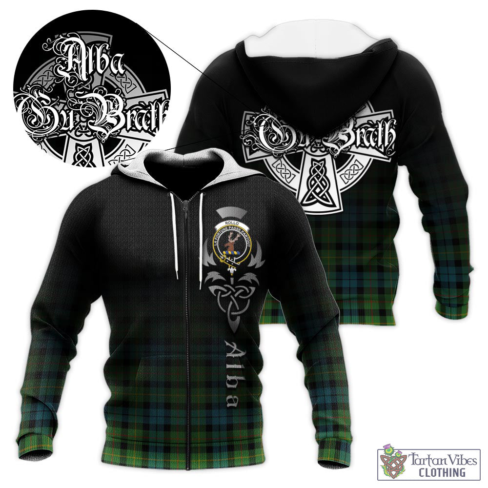 Tartan Vibes Clothing Rollo Ancient Tartan Knitted Hoodie Featuring Alba Gu Brath Family Crest Celtic Inspired