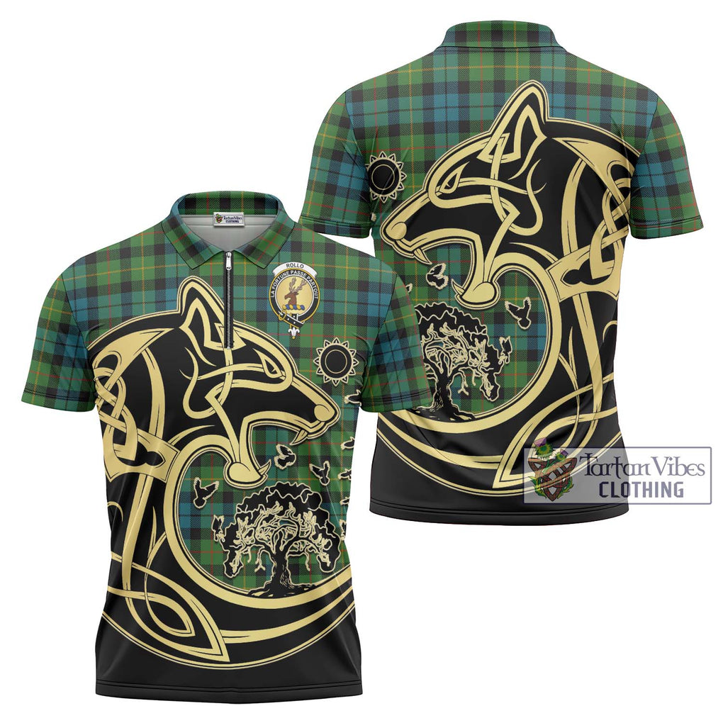 Rollo Ancient Tartan Zipper Polo Shirt with Family Crest Celtic Wolf Style Unisex - Tartanvibesclothing Shop