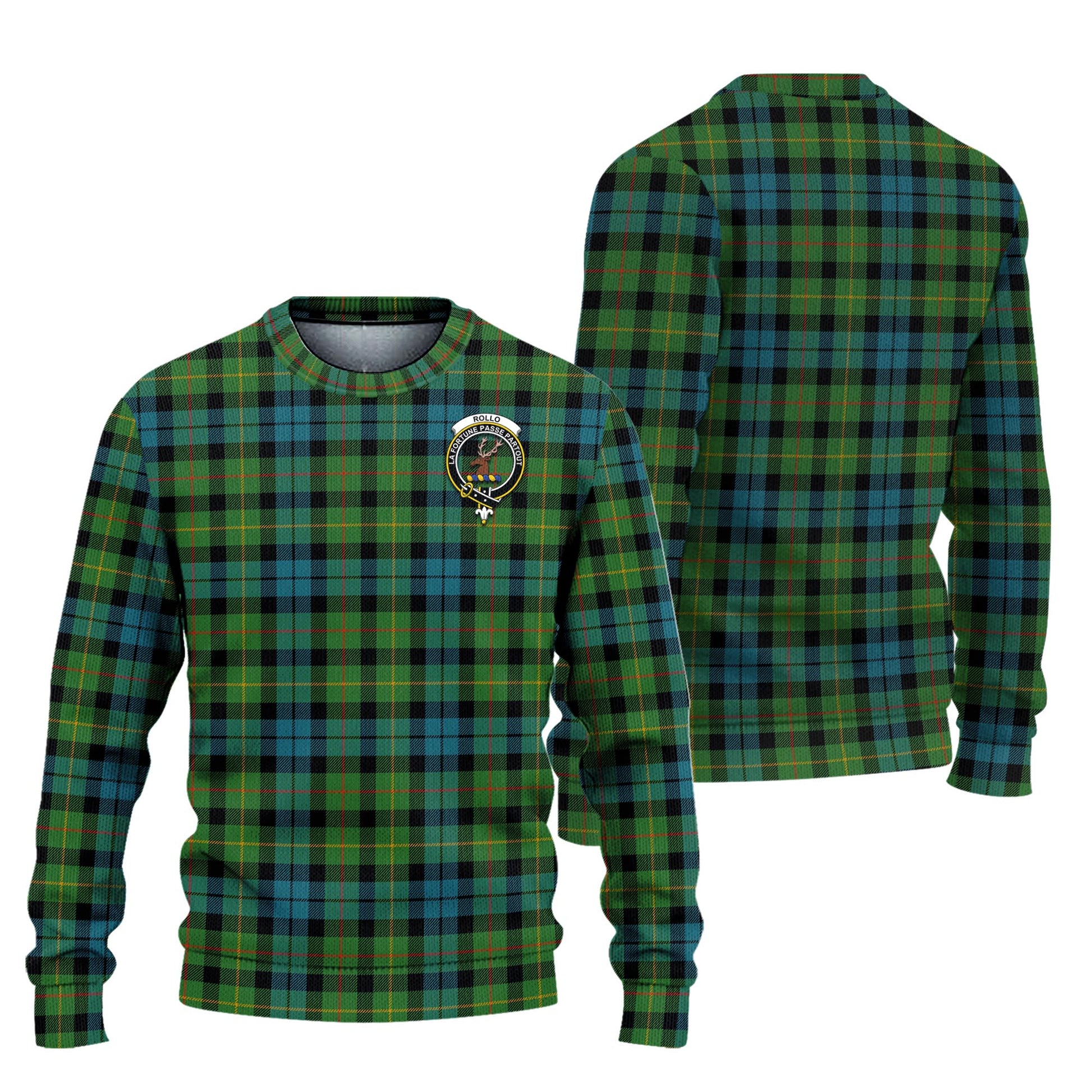 Rollo Ancient Tartan Knitted Sweater with Family Crest Unisex - Tartanvibesclothing