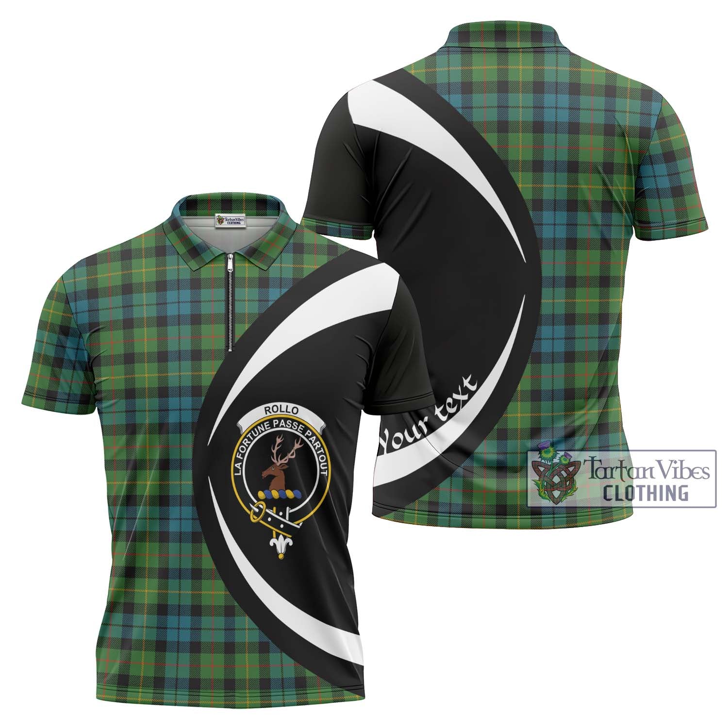 Rollo Ancient Tartan Zipper Polo Shirt with Family Crest Circle Style Unisex - Tartan Vibes Clothing