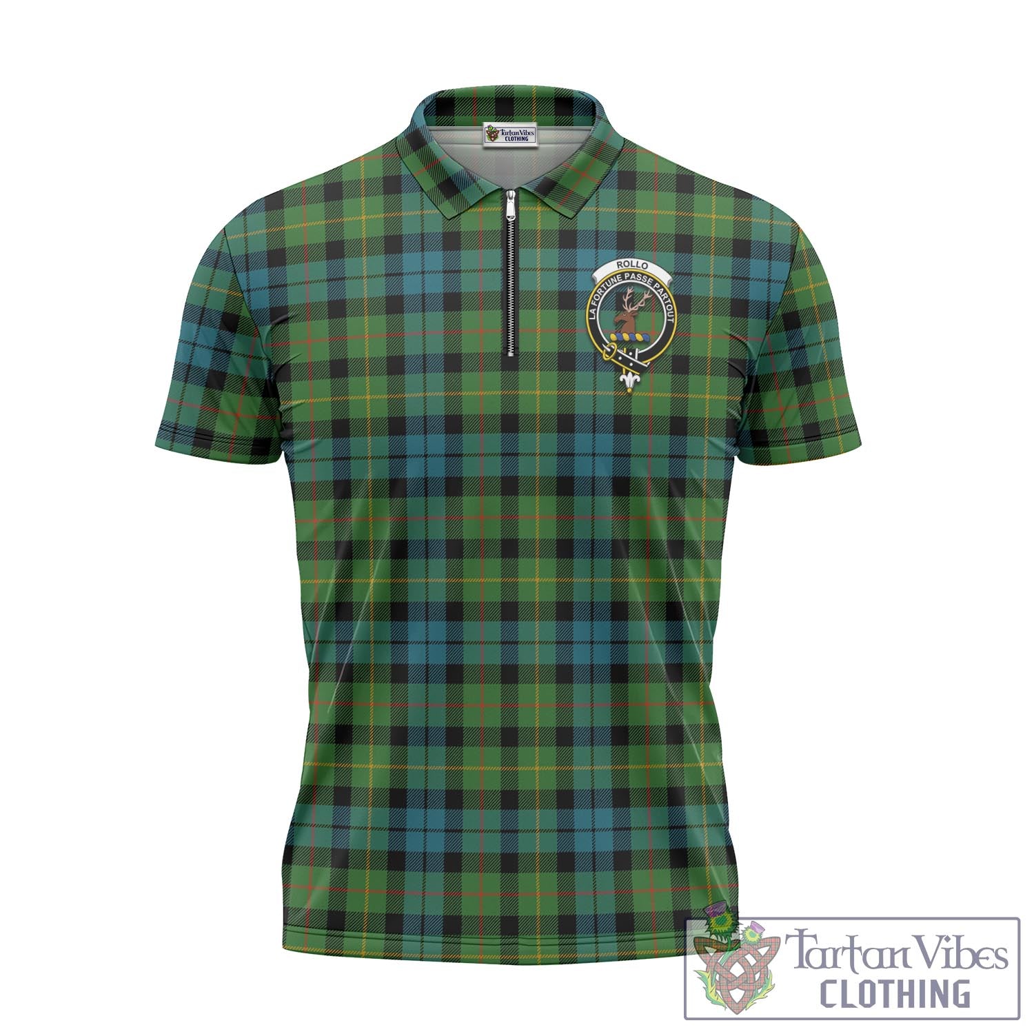 Tartan Vibes Clothing Rollo Ancient Tartan Zipper Polo Shirt with Family Crest