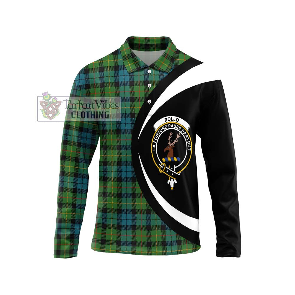 Rollo Ancient Tartan Long Sleeve Polo Shirt with Family Crest Circle Style Unisex - Tartan Vibes Clothing