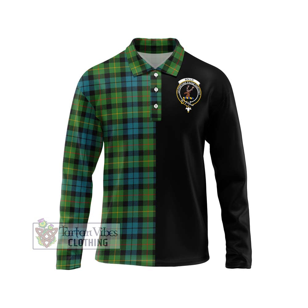 Rollo Ancient Tartan Long Sleeve Polo Shirt with Family Crest and Half Of Me Style Unisex - Tartanvibesclothing Shop