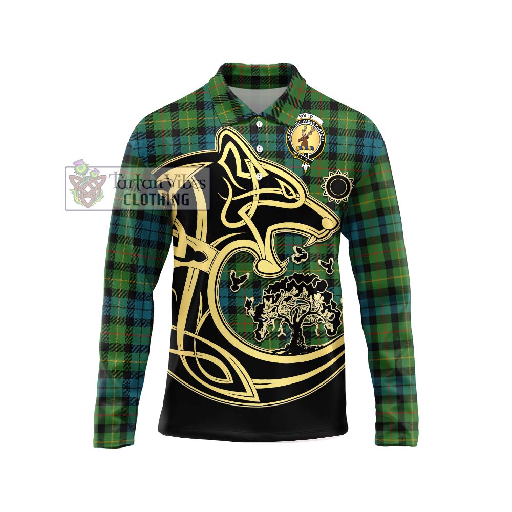 Rollo Ancient Tartan Long Sleeve Polo Shirt with Family Crest Celtic Wolf Style Unisex - Tartanvibesclothing Shop