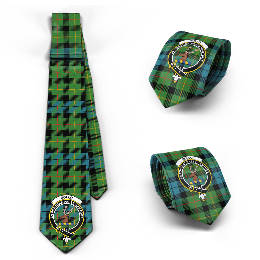 Rollo Ancient Tartan Classic Necktie with Family Crest Necktie One Size - Tartan Vibes Clothing