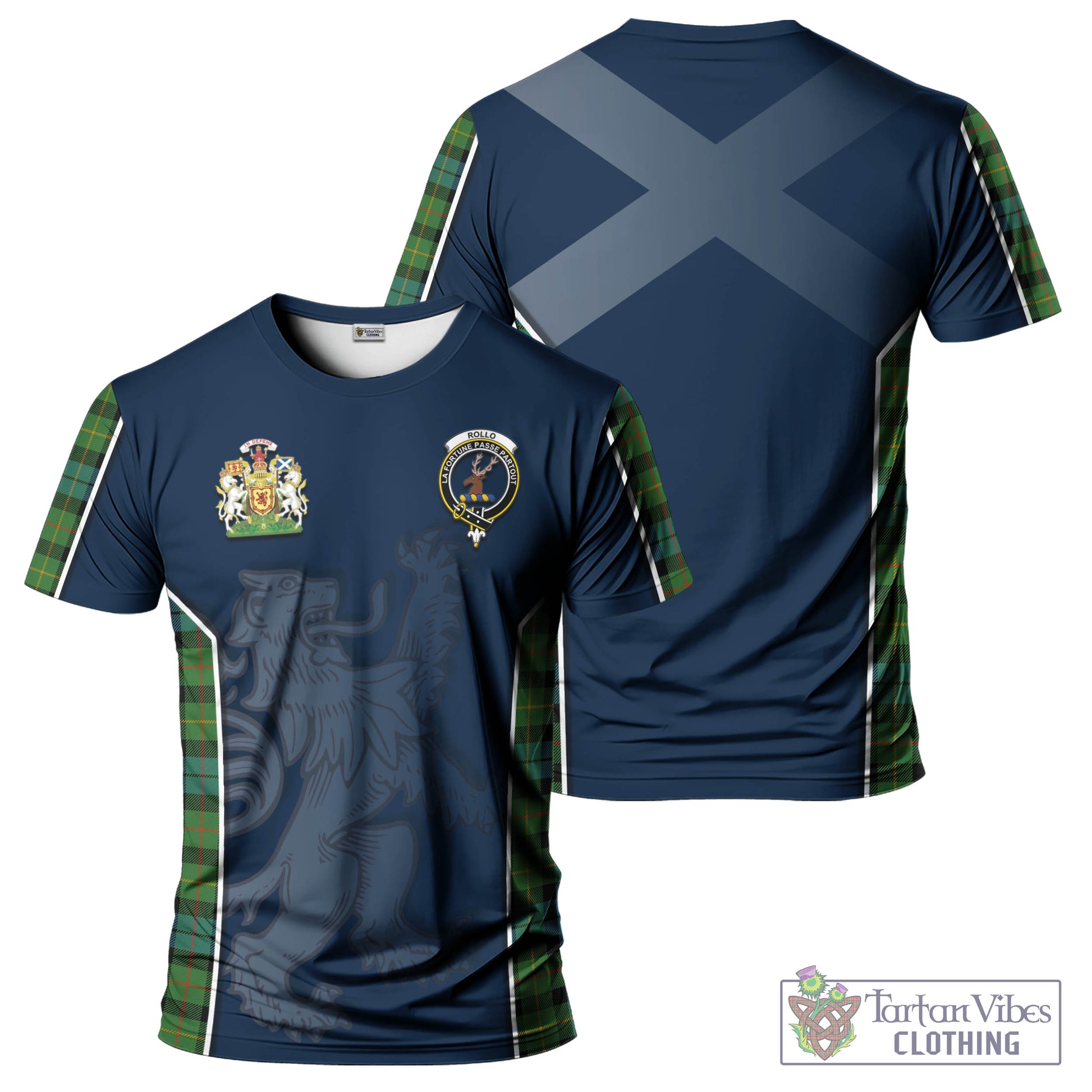 Tartan Vibes Clothing Rollo Ancient Tartan T-Shirt with Family Crest and Lion Rampant Vibes Sport Style