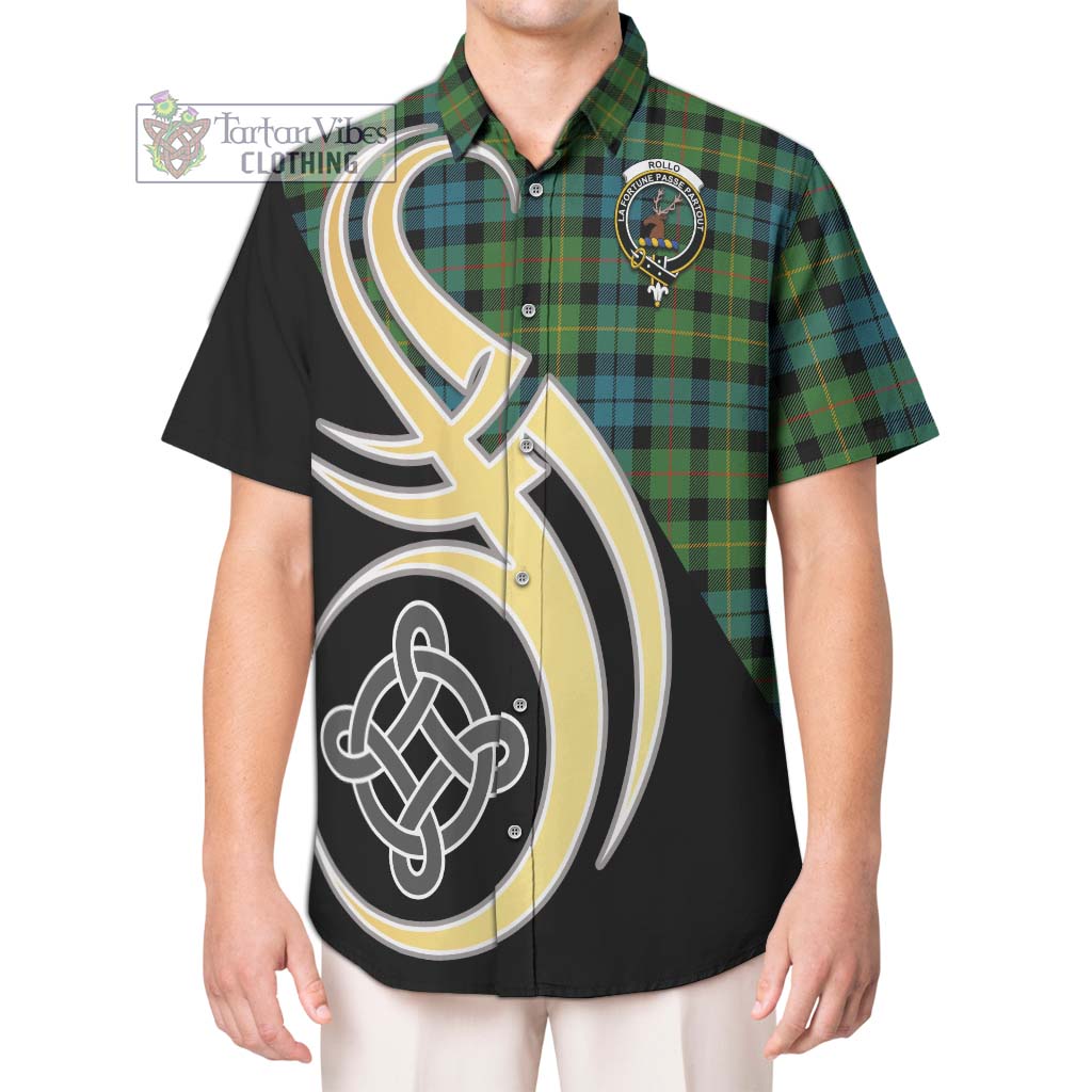 Rollo Ancient Tartan Short Sleeve Button Shirt with Family Crest and Celtic Symbol Style Kid - Tartan Vibes Clothing