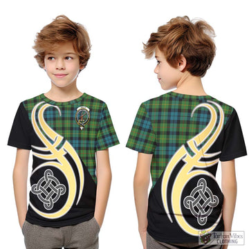 Rollo Ancient Tartan Kid T-Shirt with Family Crest and Celtic Symbol Style