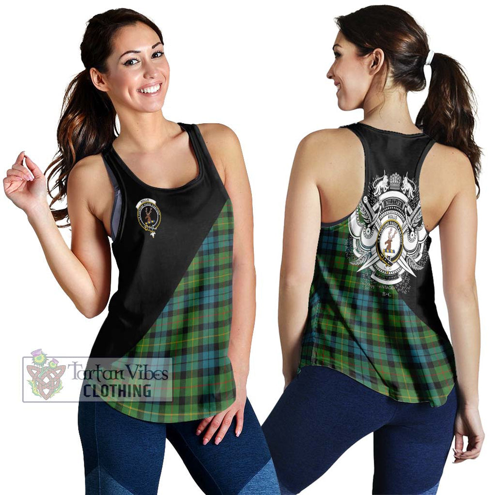 Rollo Ancient Tartan Women's Racerback Tanks with Family Crest and Military Logo Style 4XL - Tartanvibesclothing Shop