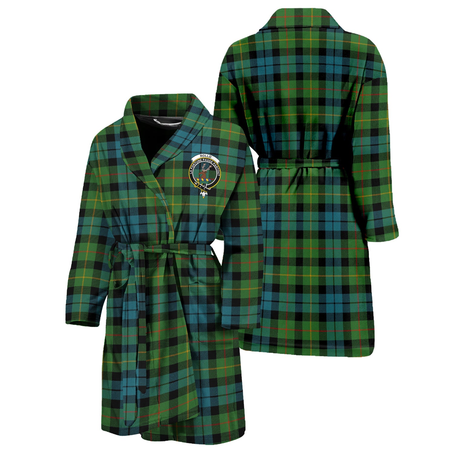 Rollo Ancient Tartan Bathrobe with Family Crest Unisex S - Tartan Vibes Clothing