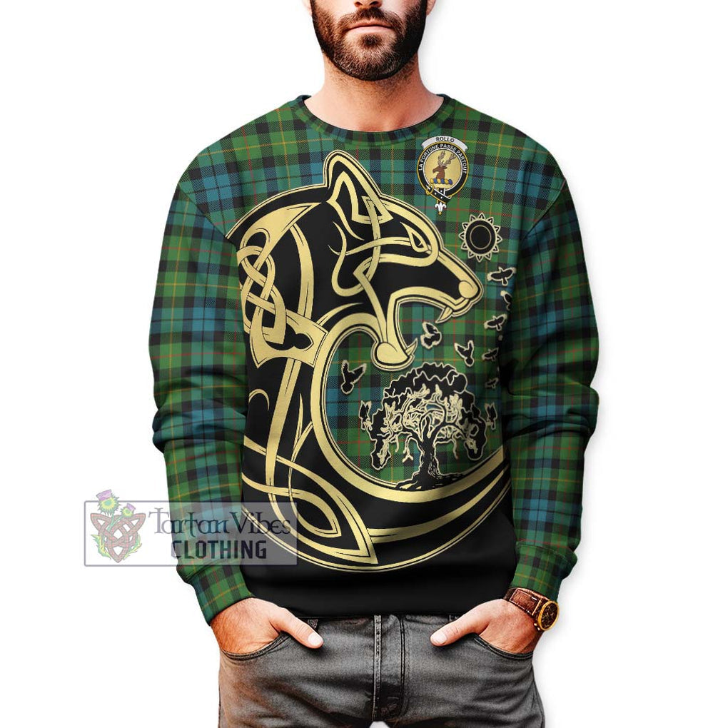 Rollo Ancient Tartan Sweatshirt with Family Crest Celtic Wolf Style Unisex - Tartan Vibes Clothing