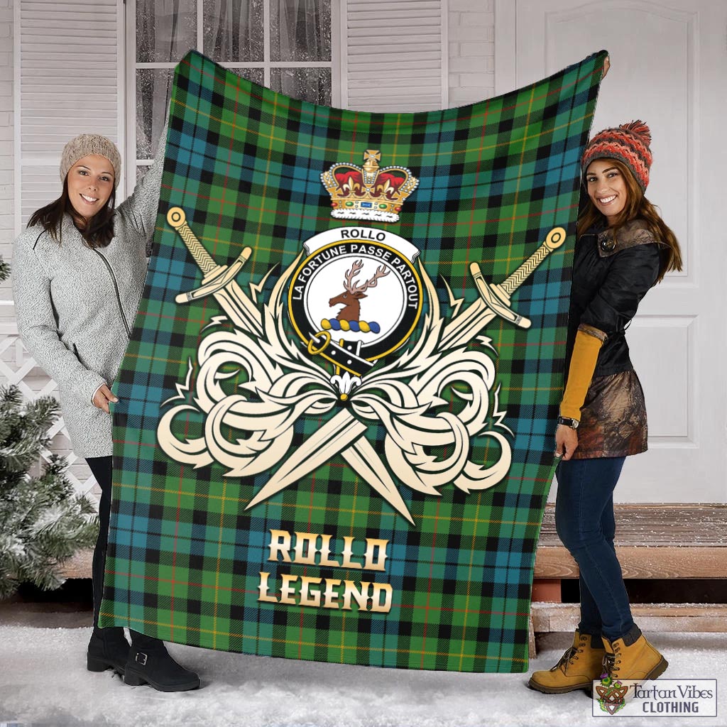 Tartan Vibes Clothing Rollo Ancient Tartan Blanket with Clan Crest and the Golden Sword of Courageous Legacy