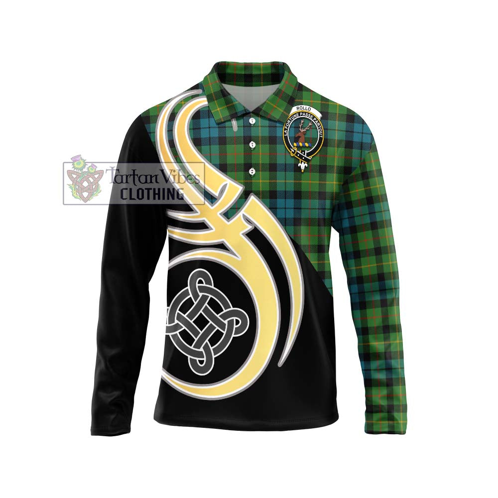 Rollo Ancient Tartan Long Sleeve Polo Shirt with Family Crest and Celtic Symbol Style Unisex - Tartan Vibes Clothing