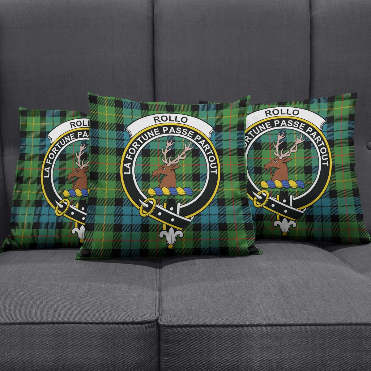 Rollo Ancient Tartan Pillow Cover with Family Crest Square Pillow Cover - Tartanvibesclothing