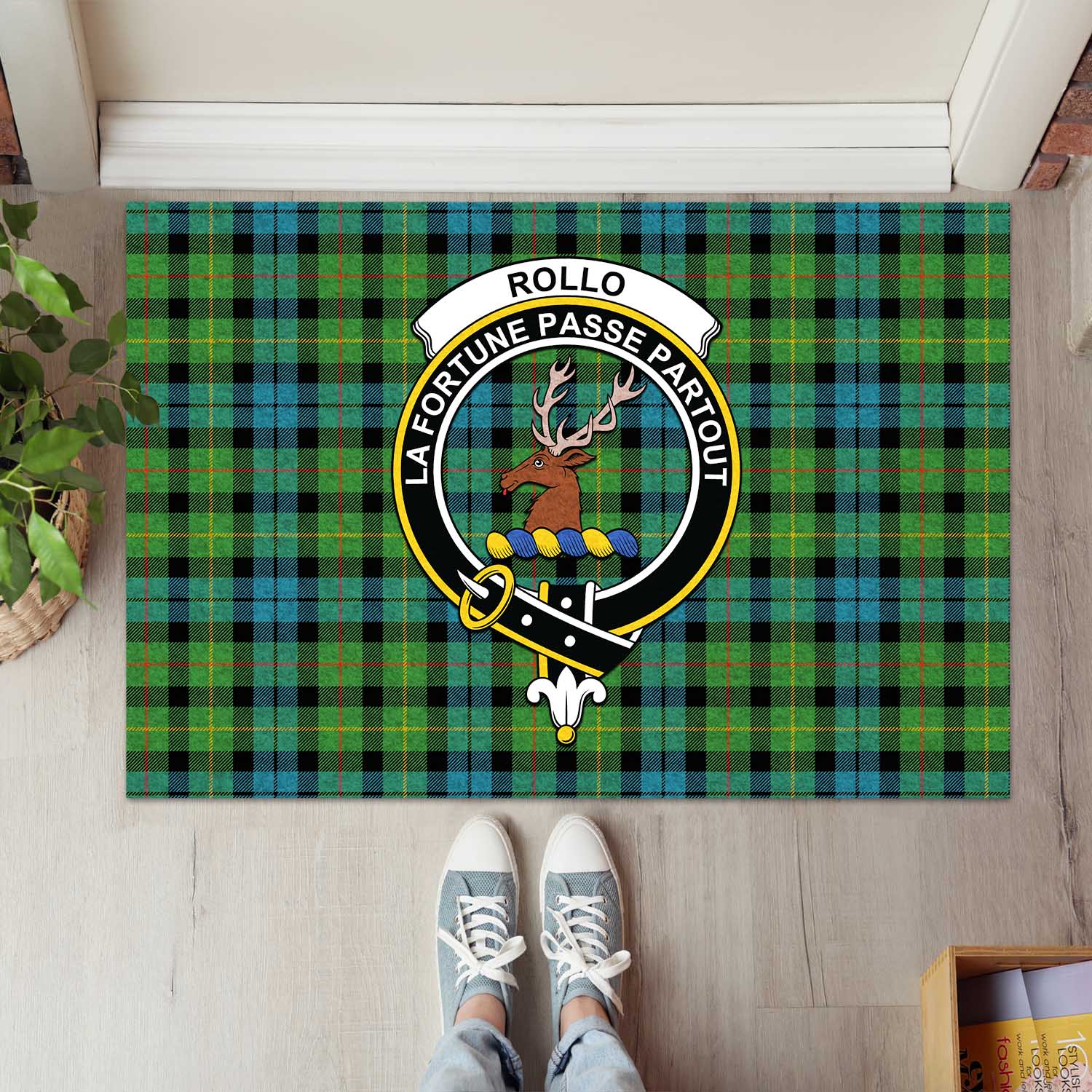 Rollo Ancient Tartan Door Mat with Family Crest - Tartanvibesclothing Shop