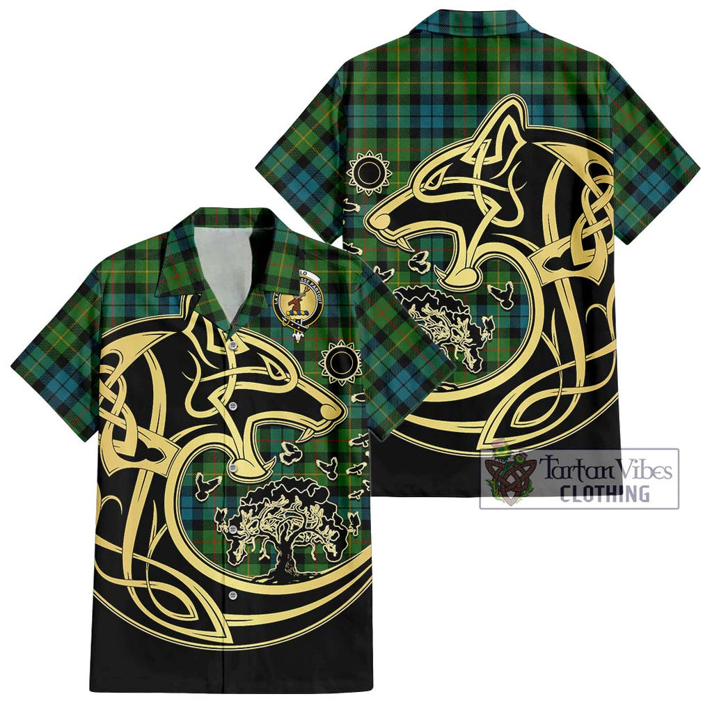 Rollo Ancient Tartan Short Sleeve Button Shirt with Family Crest Celtic Wolf Style Kid - Tartan Vibes Clothing