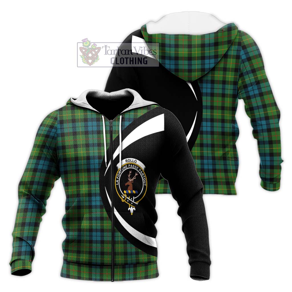 Rollo Ancient Tartan Knitted Hoodie with Family Crest Circle Style Unisex Knitted Zip Hoodie - Tartan Vibes Clothing