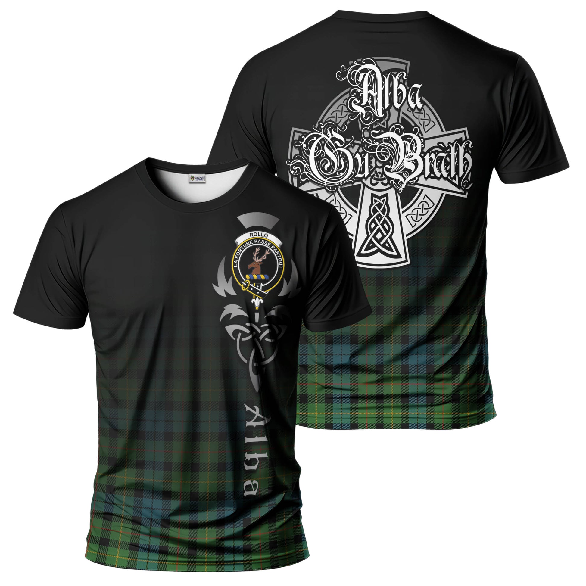 Tartan Vibes Clothing Rollo Ancient Tartan T-Shirt Featuring Alba Gu Brath Family Crest Celtic Inspired