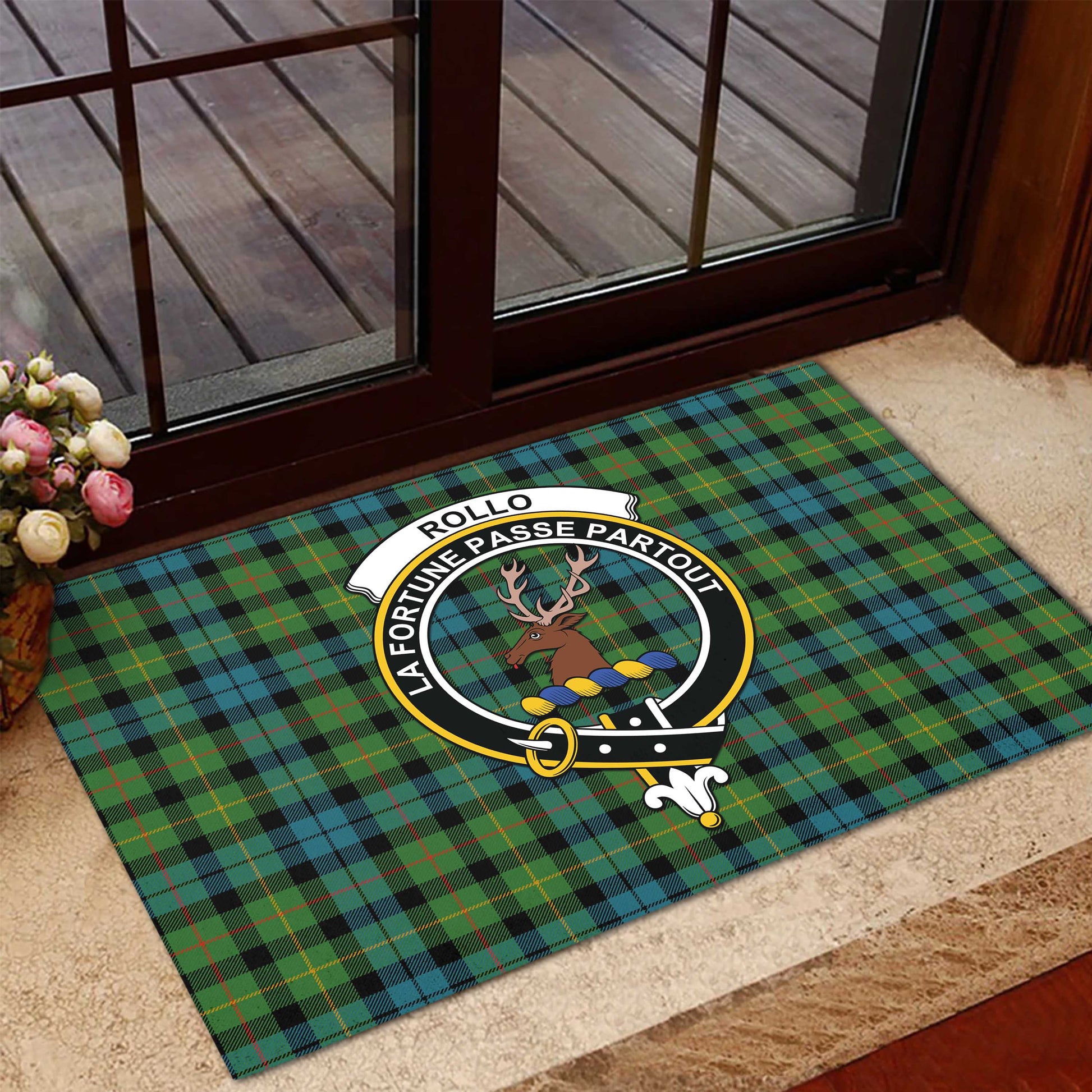 Rollo Ancient Tartan Door Mat with Family Crest - Tartanvibesclothing Shop