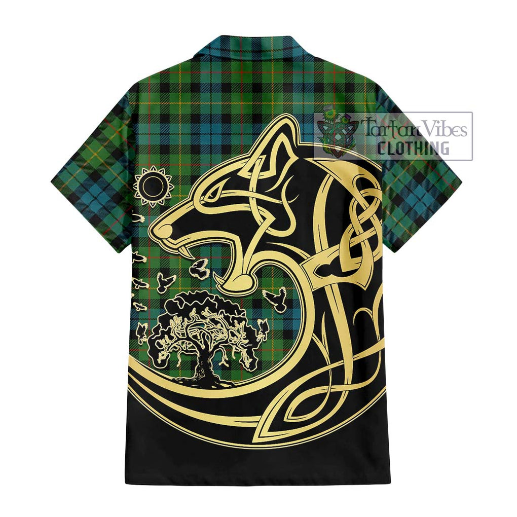 Rollo Ancient Tartan Short Sleeve Button Shirt with Family Crest Celtic Wolf Style - Tartan Vibes Clothing