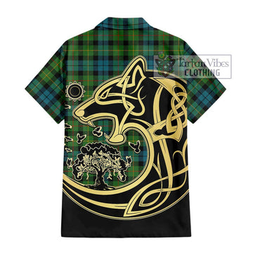 Rollo Ancient Tartan Short Sleeve Button Shirt with Family Crest Celtic Wolf Style