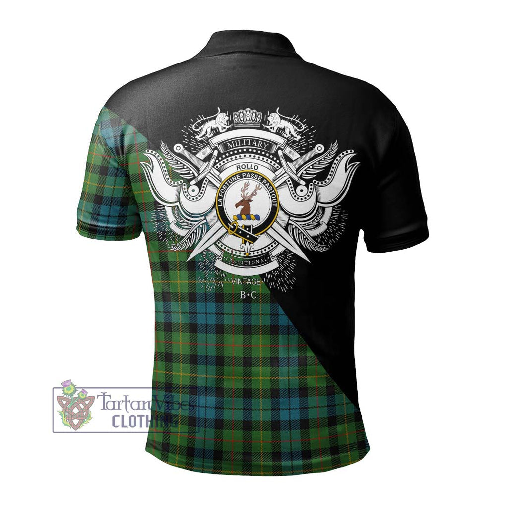 Rollo Ancient Tartan Polo Shirt with Family Crest and Military Logo Style - Tartanvibesclothing Shop