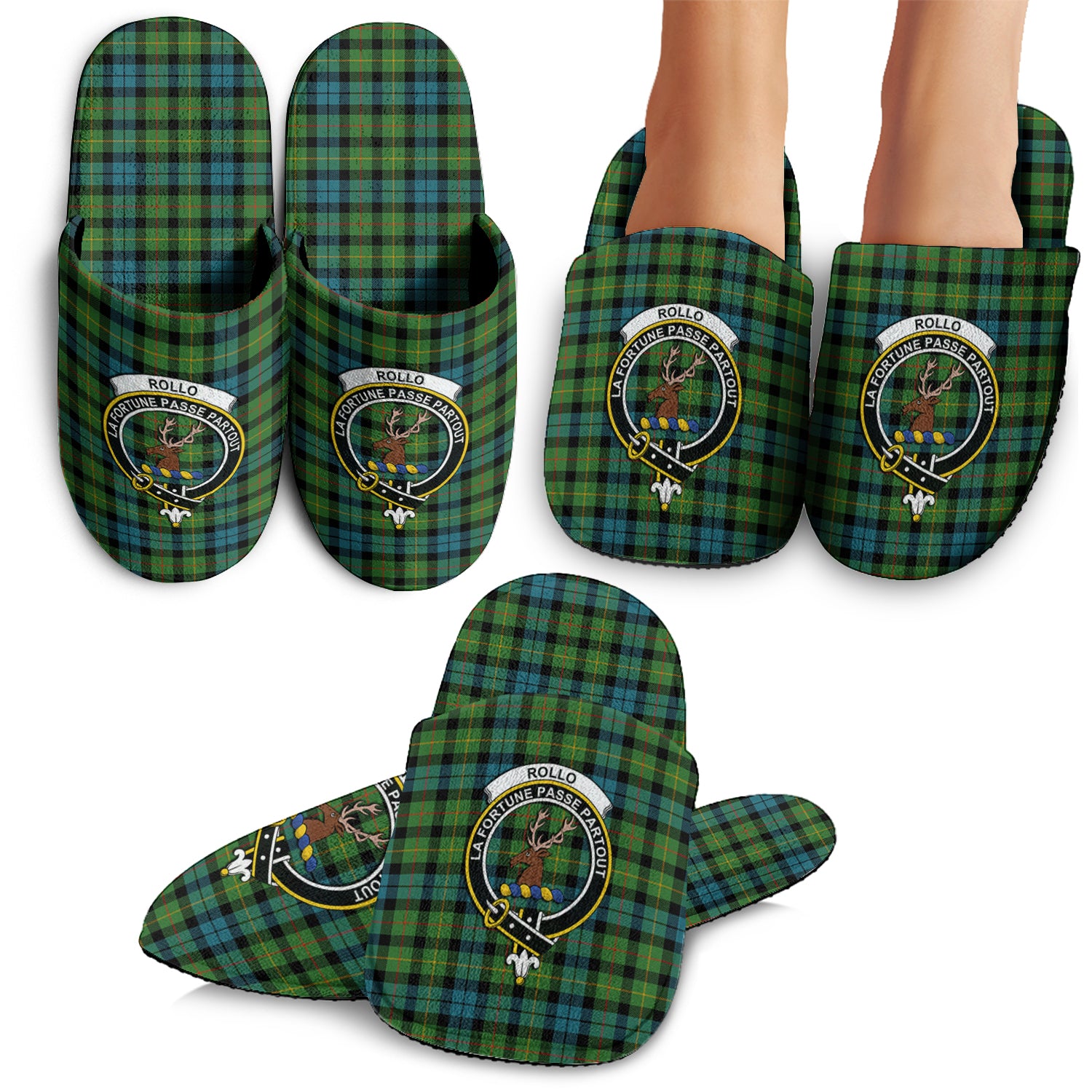 Rollo Ancient Tartan Home Slippers with Family Crest - Tartan Vibes Clothing