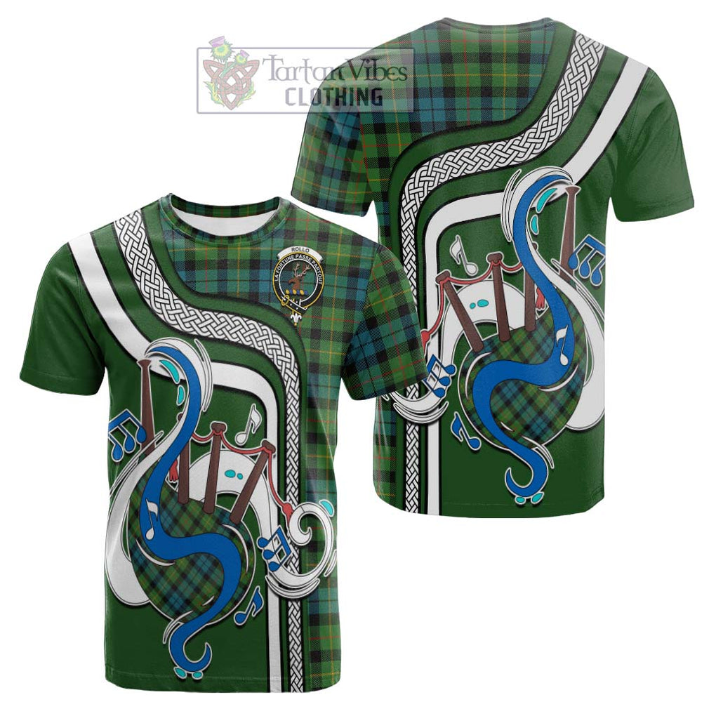 Tartan Vibes Clothing Rollo Ancient Tartan Cotton T-shirt with Epic Bagpipe Style